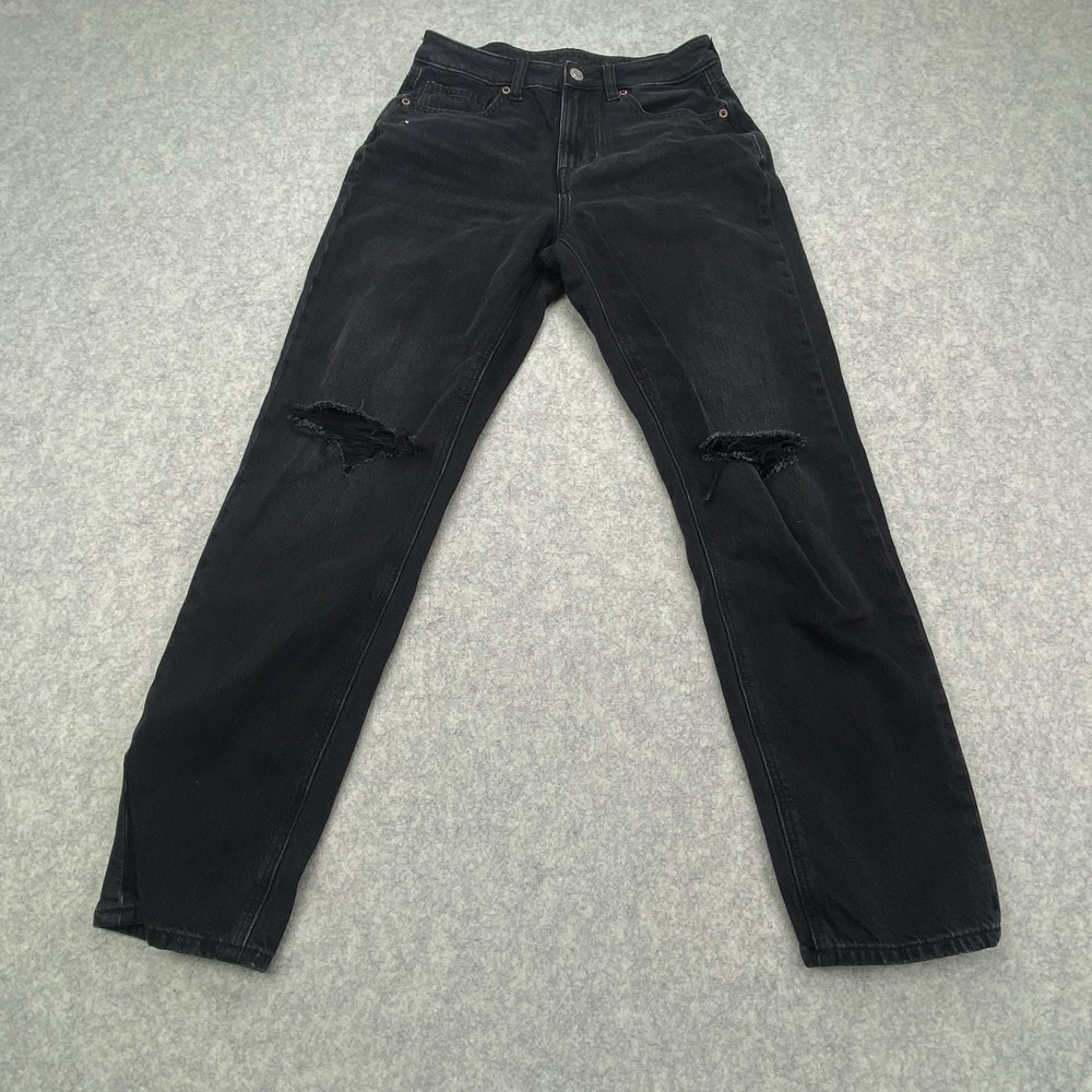American Eagle Outfitters Mom Jeans Womens 2 Short (25x26) Black Distressed